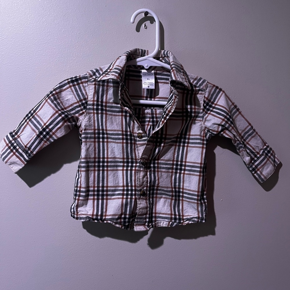 Plaid Button-Up Shirt - Cream & Brown  infant Shirt